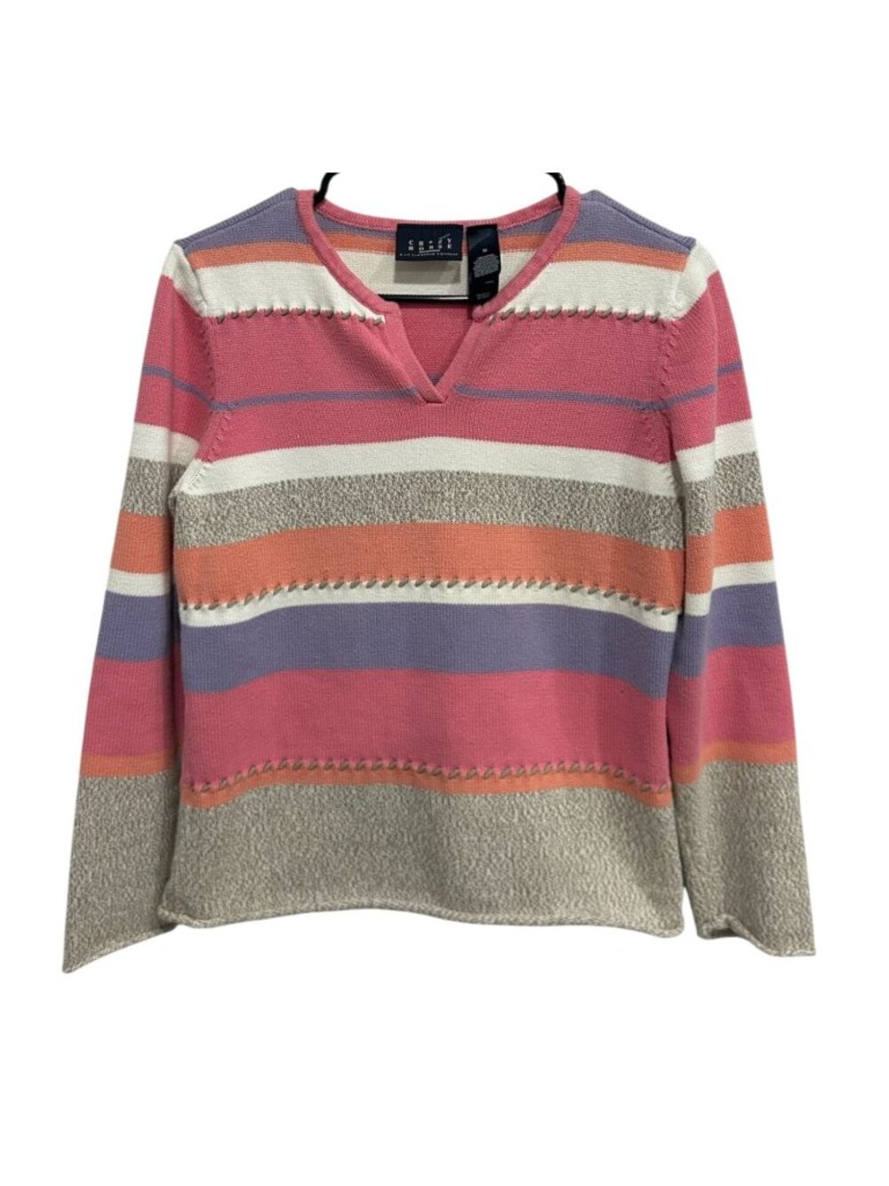 Crazy Horse Medium Multicolor Striped Cotton V-Neck Sweater Retro Heritage Style